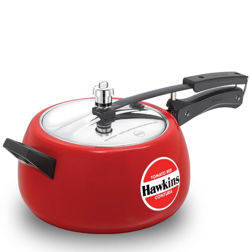 Click to open expanded view   2 VIDEOS     3+ Hawkins 5 Litre Contura Pressure Cooker, Ceramic Coated Handi Inner Lid Cooker, Tomato Red (CTR50)