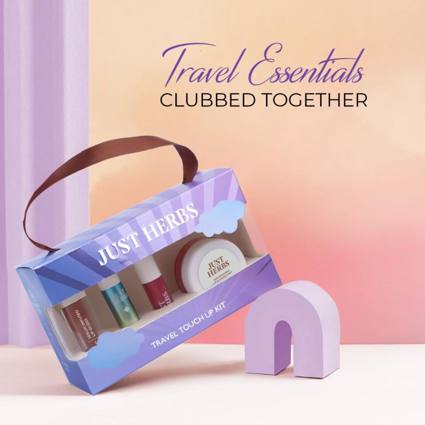 Just Herbs Travel Touch Up Kit Lightweight and Travel Friendly Gift Set of (Liquid Lipstick, Perfume, Lip Cheek Tint & Lip Gloss)