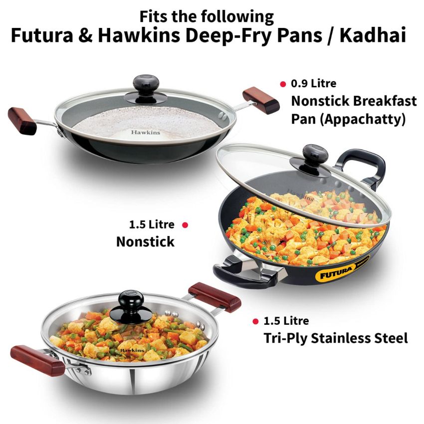 Hawkins 22 cm Glass Lid, Toughened Glass Lid with Stainless Steel Rim, Pan Lid, Transparent (LID22G)