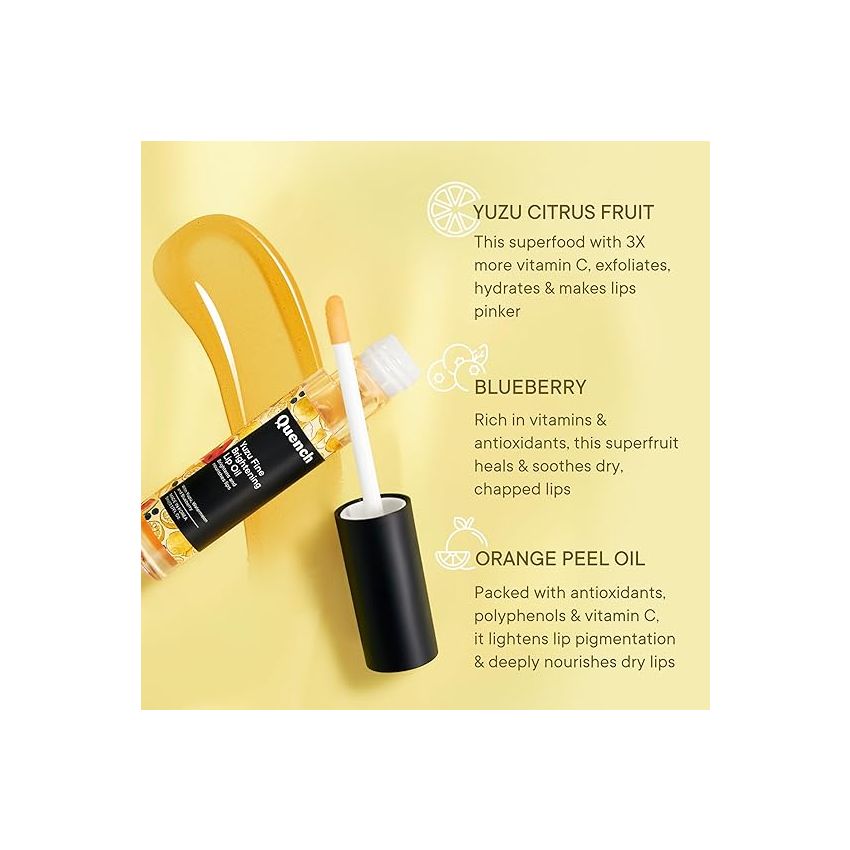 Quench Brightening Korean Lip Oil with Yuzu Vitamin C (Transparent) | Reduces Lip Pigmentation & Lightens Dark Lips | Non-Sticky, Non-Greasy Lip Balm | Made in Korea (5ml)
