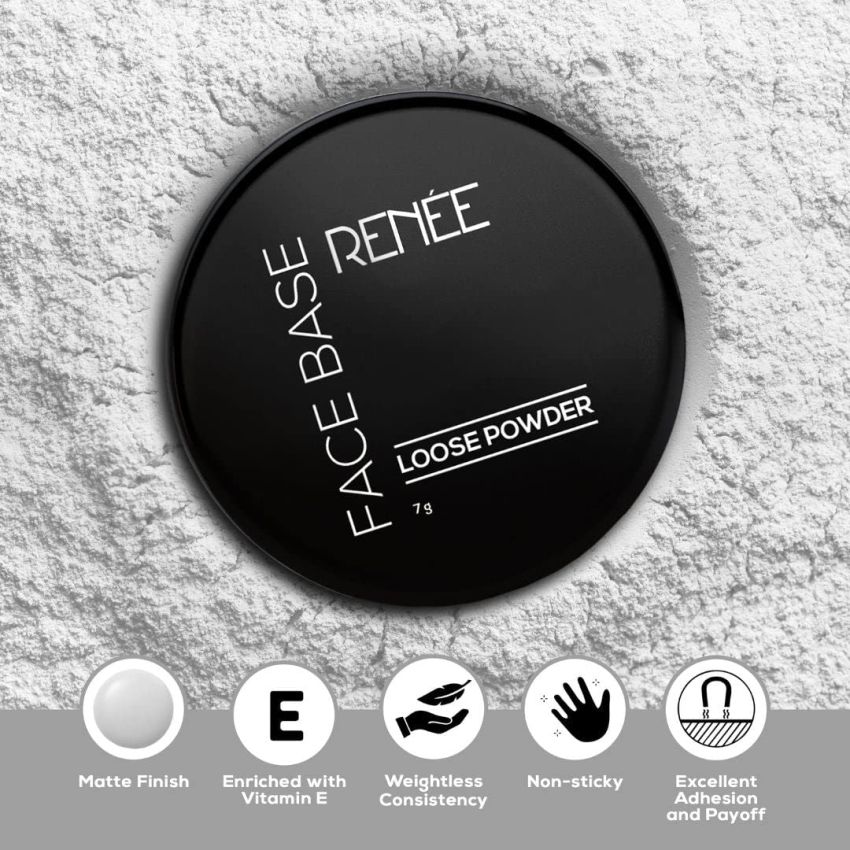 RENEE Face Base Loose Powder - Translucent, 7gm | Non Sticky, Weightless Matte Finish, Excellent Payoff, Enriched with Vitamin E