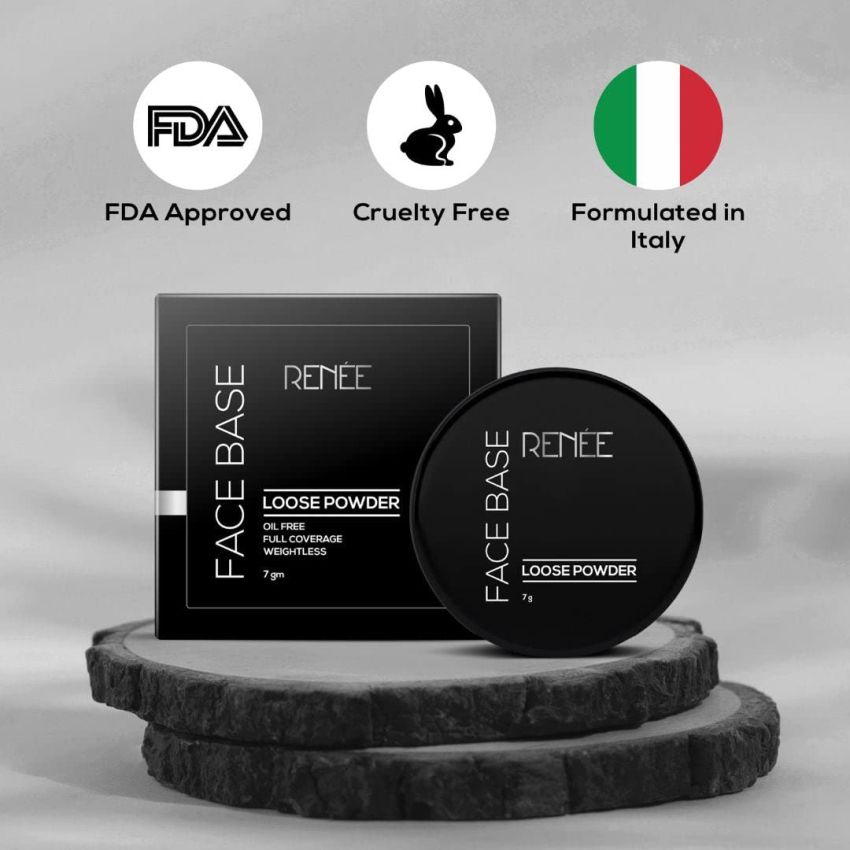 RENEE Face Base Loose Powder - Translucent, 7gm | Non Sticky, Weightless Matte Finish, Excellent Payoff, Enriched with Vitamin E