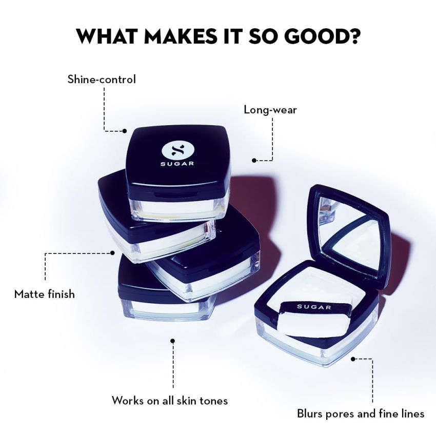 SUGAR Cosmetics All Set to Go Translucent Powder for Face | Setting Loose Powder for Face | Lightweight & Long Lasting | Matte Finish | Lasts Upto 8 hrs | 7gm