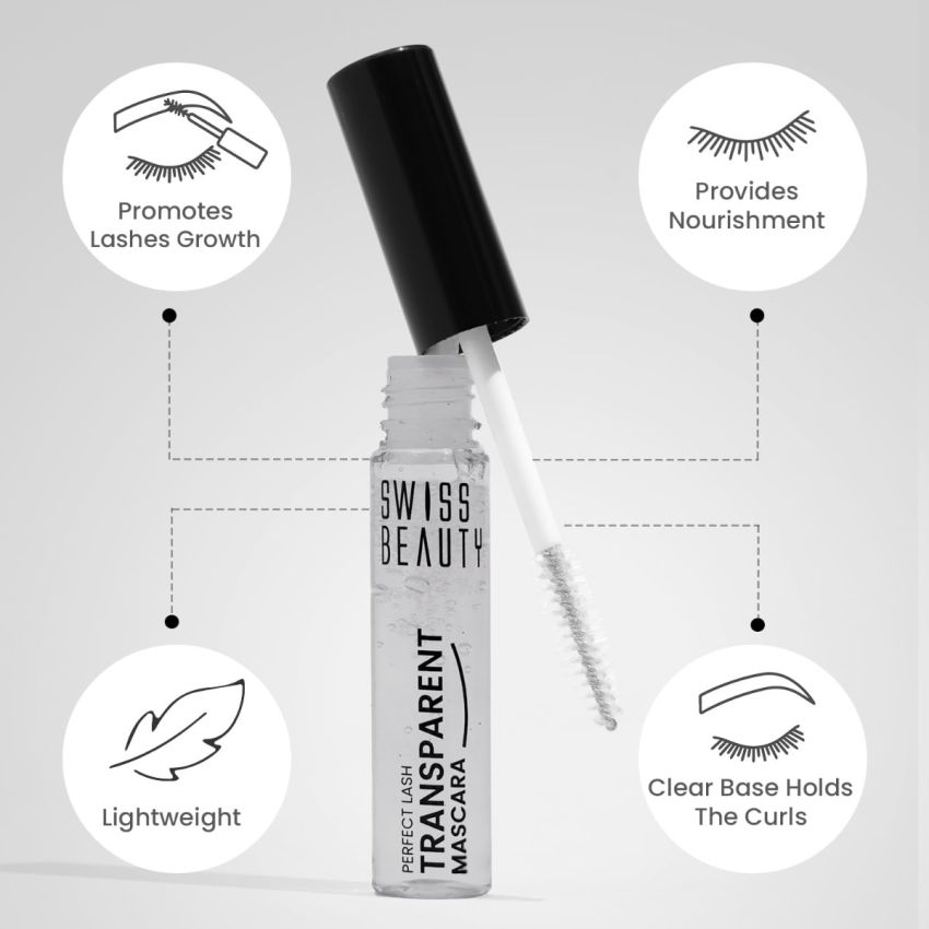 Swiss Beauty Perfect Lash Transparent Volumizing Mascara | Lightweight and Non sticky With Lash Growth Formula| 7ml