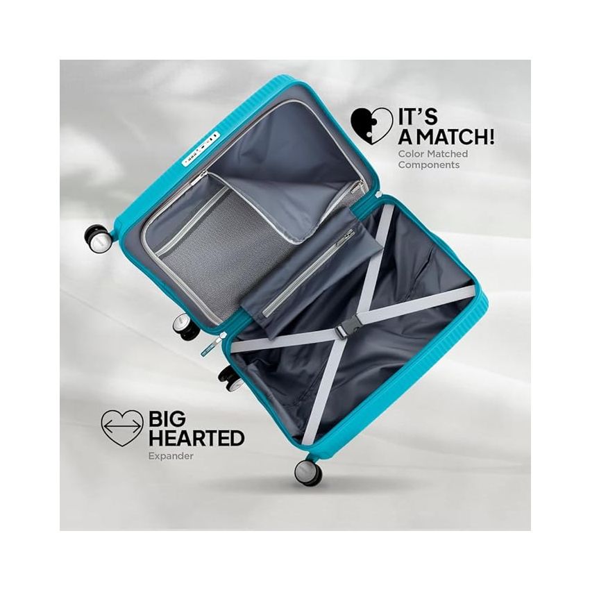 American Tourister Curio Spinner Expandable Large Check-in Luggage Bag 77 Cm Polypropylene Hardsided 8 Wheels Suitcase for Travel (Turquoise)