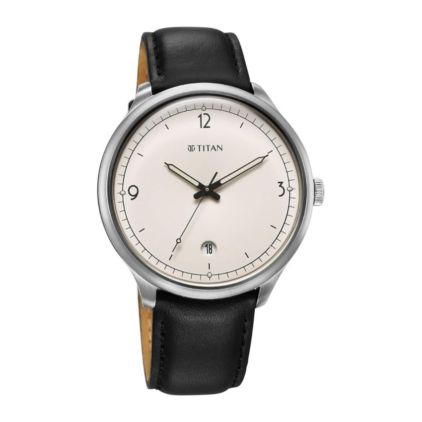 Titan Timeless Treasure White Dial Analog Leather Strap Watch for Men