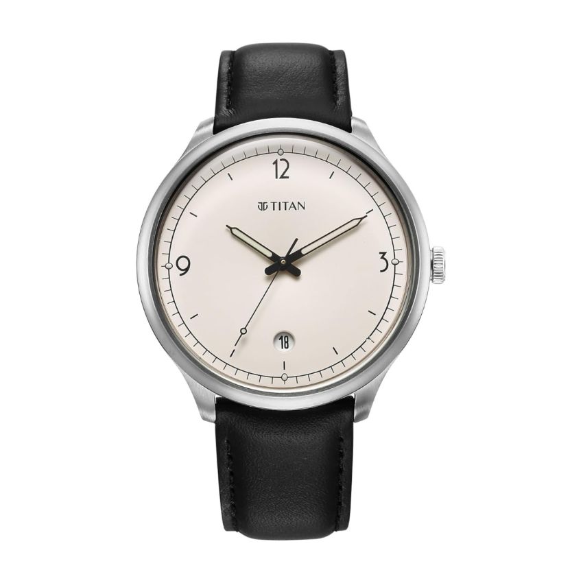 Titan Timeless Treasure White Dial Analog Leather Strap Watch for Men