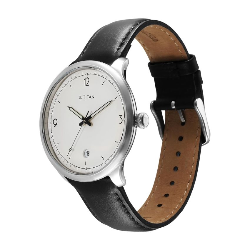 Titan Timeless Treasure White Dial Analog Leather Strap Watch for Men