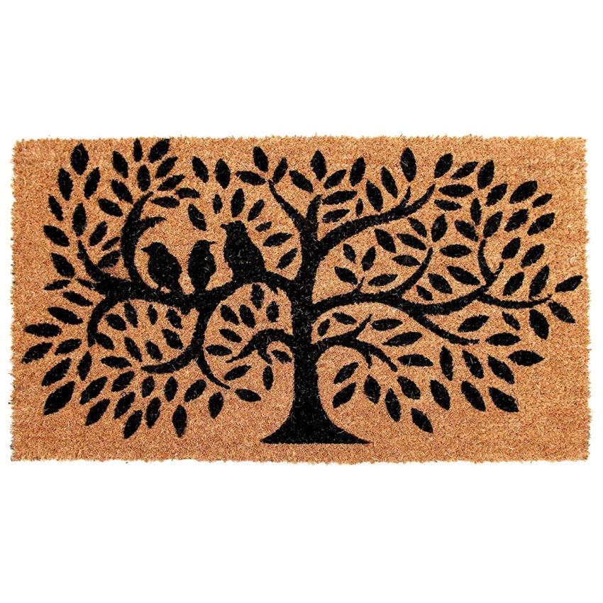 Onlymat Coir Doormat for Entrance, Non Slip Door Rectangular Rug with Heavy Duty Rubber Backing, Perfect for Indoor-Outdoor Use, Black and Beige Tree Imprint, 29.53