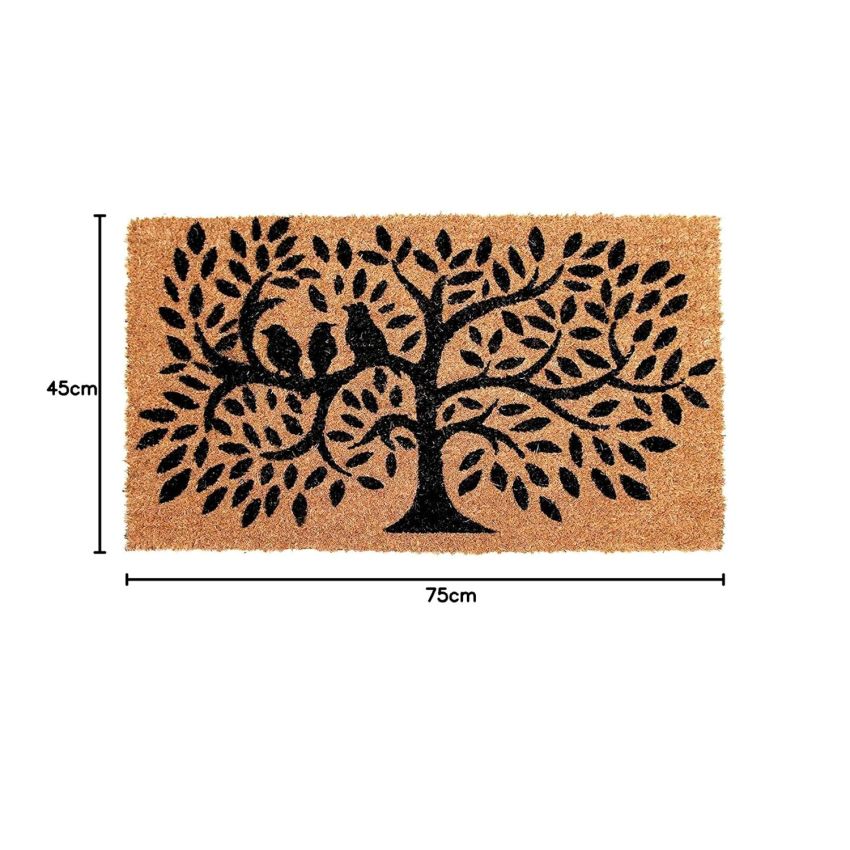 Onlymat Coir Doormat for Entrance, Non Slip Door Rectangular Rug with Heavy Duty Rubber Backing, Perfect for Indoor-Outdoor Use, Black and Beige Tree Imprint, 29.53