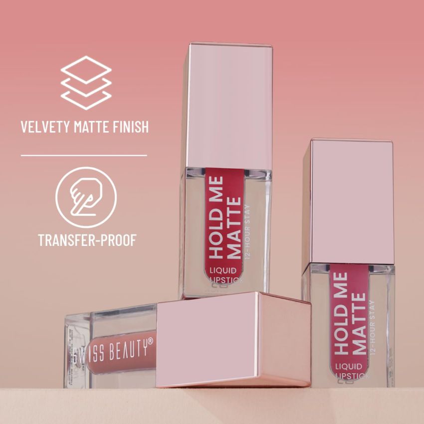 Swiss Beauty Tri-Matte Lipstick | Pack of 3 | 12 Hour Stay |Waterproof & Transfer-proof |With Vitamin E & Apricot Oil| 4.5ml
