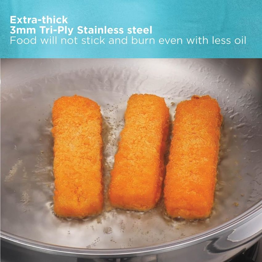 Hawkins Pro 5 Litre Deep-Fry Pan, Triply Stainless Steel Kadhai with Stainless Steel Handles and Stainless Steel Lid, Silver (PSK50S)