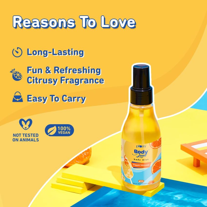 Plum BodyLovin' Trippin' Mimosas Body Mist | Long Lasting Citrus Fragrance For Women & Men With Grapefruit, Red Berries & Musk | High On Fun | Travel-Friendly Perfume Body Spray 150 ml