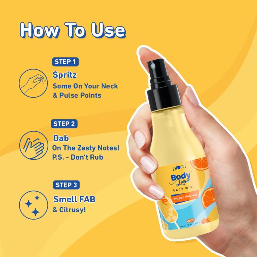 Plum BodyLovin' Trippin' Mimosas Body Mist | Long Lasting Citrus Fragrance For Women & Men With Grapefruit, Red Berries & Musk | High On Fun | Travel-Friendly Perfume Body Spray 150 ml