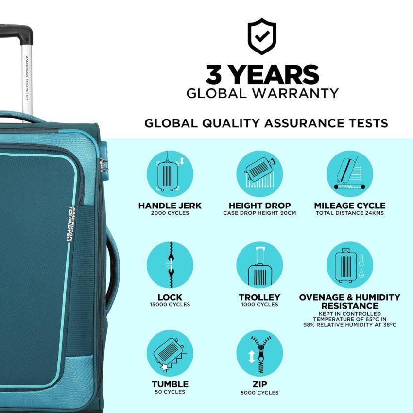 American Tourister Icor (Medium) 70Cms|Carry On Trolley Bag for Travel|Wet Pocket|Expandable|Polyester Luggage|Combination Lock|4 Spinner Wheel Suitcase for Men & Women (Teal)|Light Weight & Durable