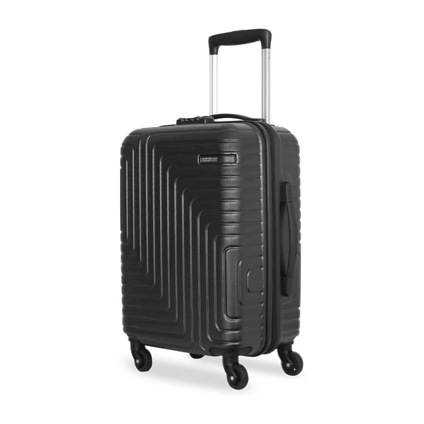 American Tourister Ivy Nxt 55Cm Small Hardside Polycarbonate Cabin Suitcase with Multi-Stage Telescopic 4 Wheels Spinner Trolley and Mounted TSA Lock for Women & Men - Black
