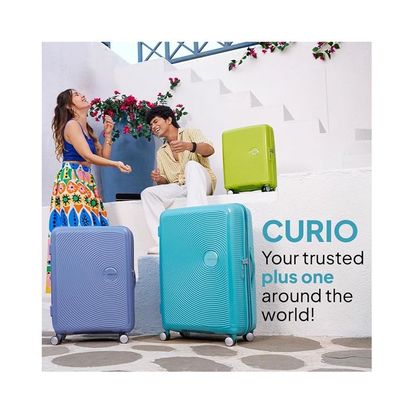 American Tourister Trolley Bag for Travel | CURIO Spinner 67 Cms Polypropylene Expandable Hardsided Medium Check-in Luggage Bag | Suitcase for Travel | Trolley Bag for Travelling, Turquoise