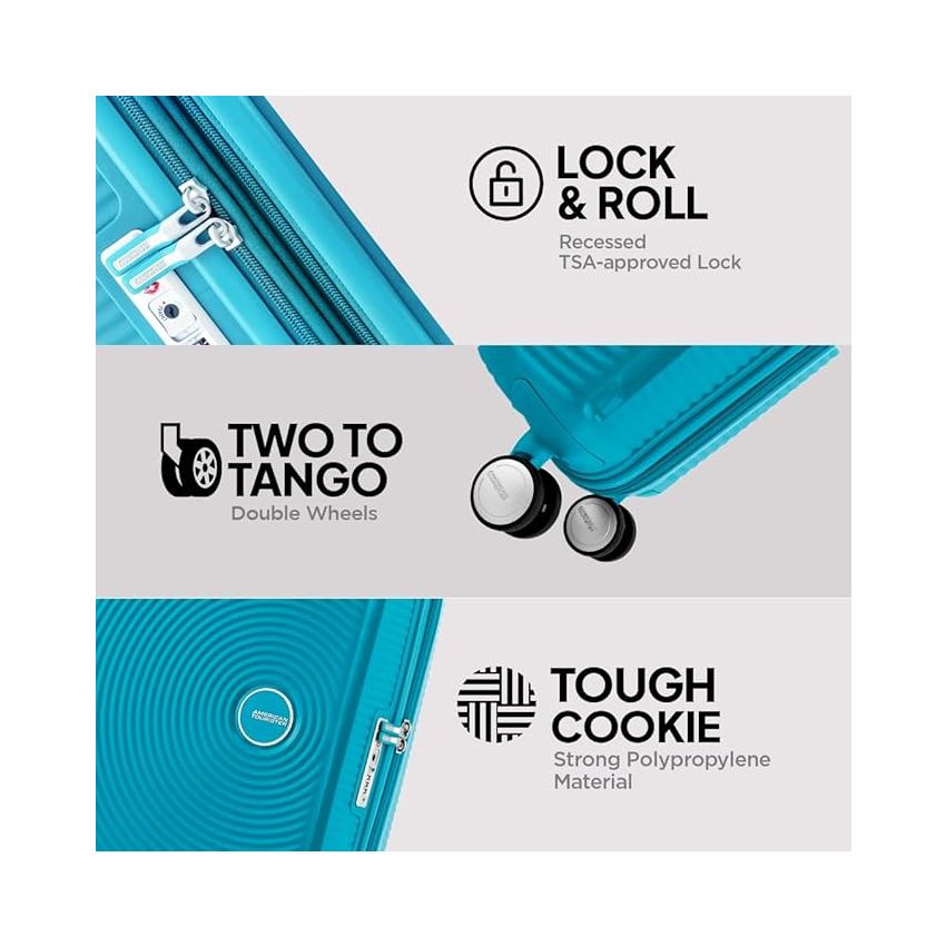 American Tourister Trolley Bag for Travel | CURIO Spinner 67 Cms Polypropylene Expandable Hardsided Medium Check-in Luggage Bag | Suitcase for Travel | Trolley Bag for Travelling, Turquoise