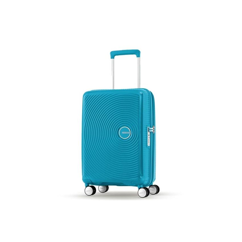 American Tourister Trolley Bag for Travel | CURIO Spinner 67 Cms Polypropylene Expandable Hardsided Medium Check-in Luggage Bag | Suitcase for Travel | Trolley Bag for Travelling, Turquoise