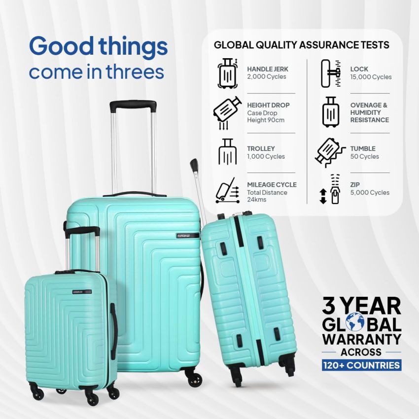 American Tourister Ivy Nxt 55Cm Small Hardside Polycarbonate Cabin Suitcase with Multi-Stage Telescopic 4 Wheels Spinner Trolley and Mounted TSA Lock for Women & Men - Pale Turq