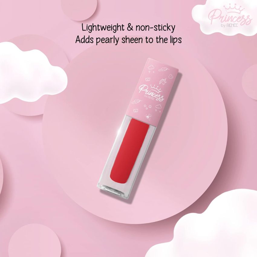RENEE Princess Twinkle Lip Gloss Cherry Red 1.8ml for Pre Teen Girls | Enriched With Jojoba Oil & Shea Butter, Lightweight, Glossy, Non Sticky Formula