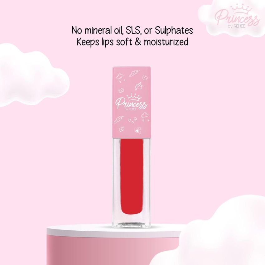 RENEE Princess Twinkle Lip Gloss Cherry Red 1.8ml for Pre Teen Girls | Enriched With Jojoba Oil & Shea Butter, Lightweight, Glossy, Non Sticky Formula