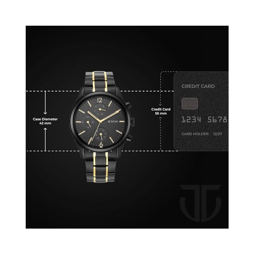 Titan Black and Gold Gray Dial Analog Stainless Steel Strap Watch for Men-NS1805KM03/NT1805KM03