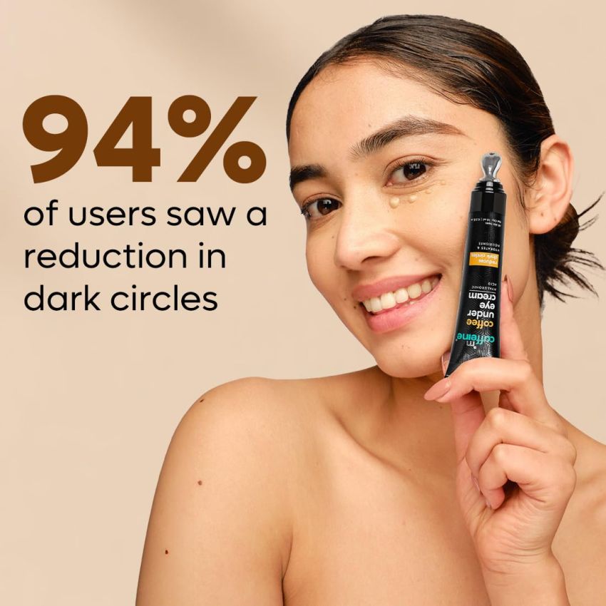 mCaffeine Coffee Under Eye Cream Gel for Dark Circles, Puffiness & Fine Lines | 94% Users Saw Reduced Dark Circles | With Cooling Massage Roller