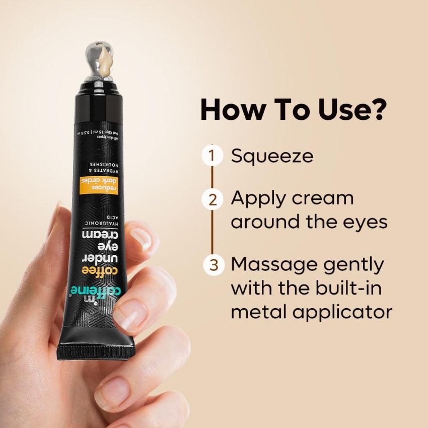 mCaffeine Coffee Under Eye Cream Gel for Dark Circles, Puffiness & Fine Lines | 94% Users Saw Reduced Dark Circles | With Cooling Massage Roller