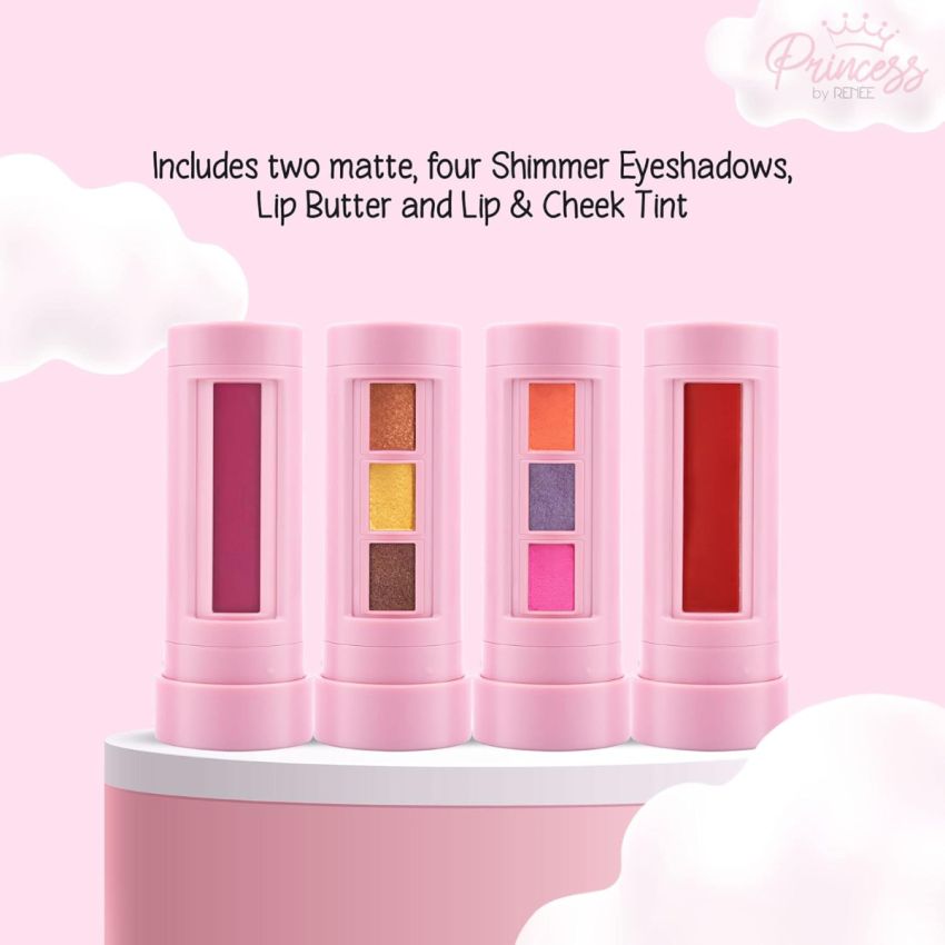 RENEE Princess Beauty Kit Combo Gift for Pre Teens - Includes Unicorn Makeup Kit, Candy 3 in 1 Lipstick, Bubbles Nail Paint & Twinkle Lip Gloss