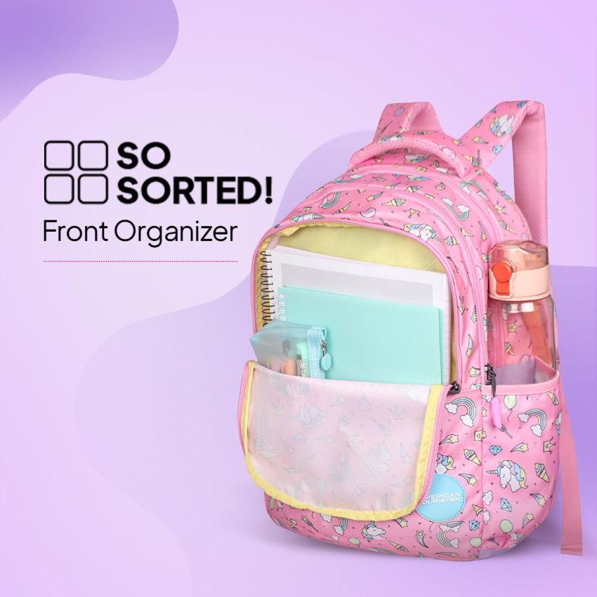 American Tourister Starlet, 25.5L Volume School Backpack with Front Organizer and Spacious Interiors for Girls & Women - Unicorn Tales
