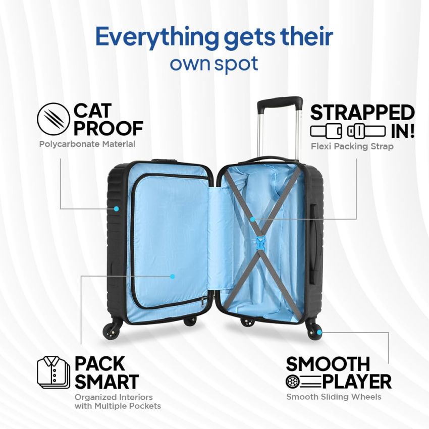 American Tourister Ivy Nxt 3PCSET (56 cm/68 cm/78 cm) Hardside Polycarbonate 4 Spinner Check-in Suitcase with Multi-Stage Telescopic Trolley and Mounted TSA Lock for Women & Men - Black
