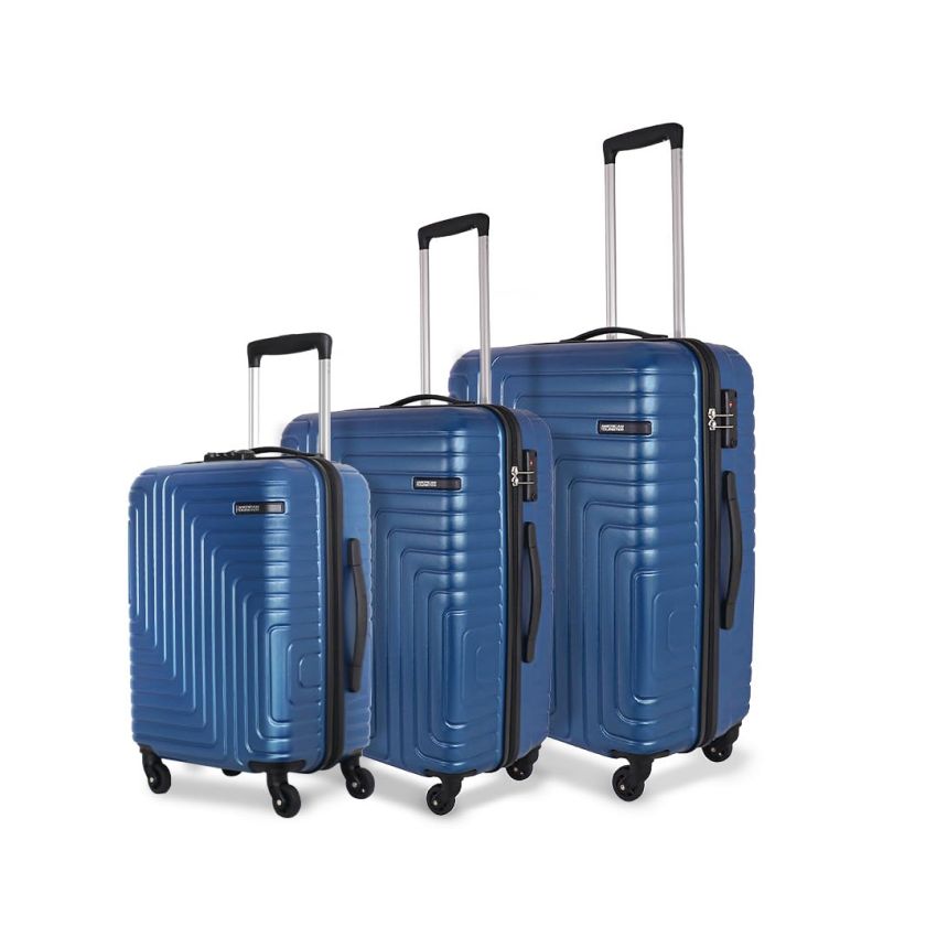 American Tourister Ivy Nxt 3PCSET (56 cm/68 cm/78 cm) Hardside Polycarbonate Check-in Suitcase with Multi-Stage Telescopic 4 Spinner Wheel Trolley and Mounted TSA Lock for Women & Men - Blue