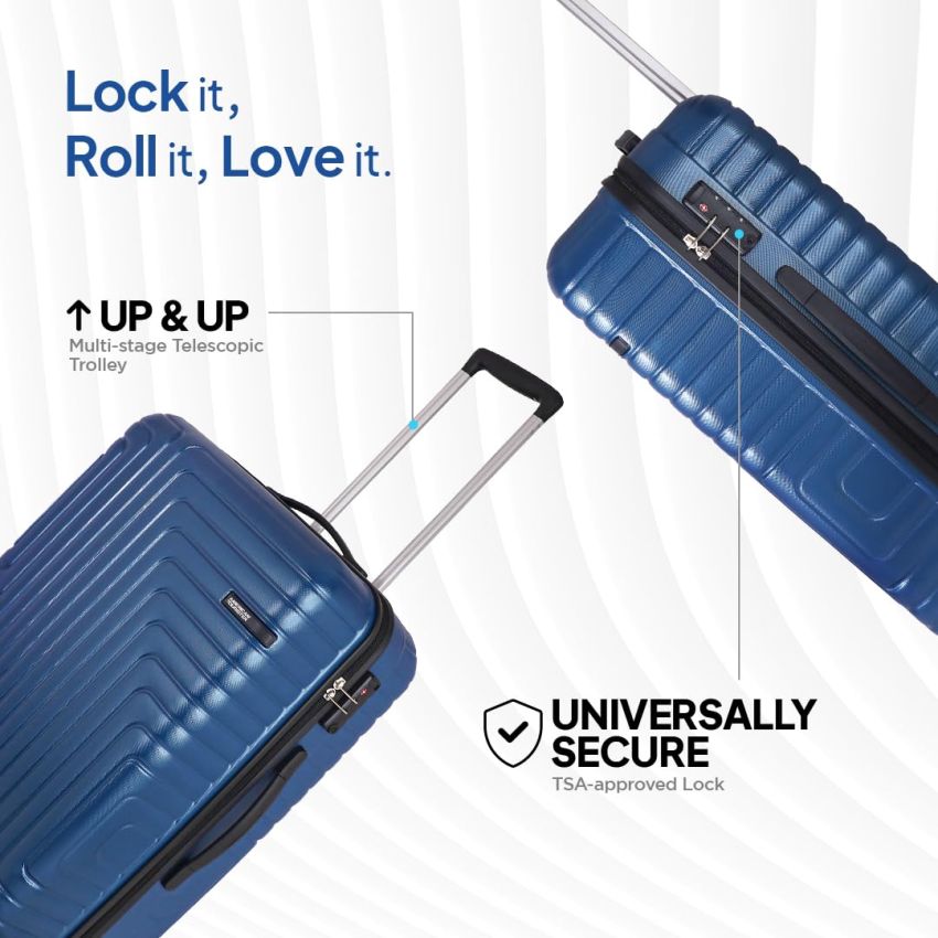 American Tourister Ivy Nxt 3PCSET (56 cm/68 cm/78 cm) Hardside Polycarbonate Check-in Suitcase with Multi-Stage Telescopic 4 Spinner Wheel Trolley and Mounted TSA Lock for Women & Men - Blue