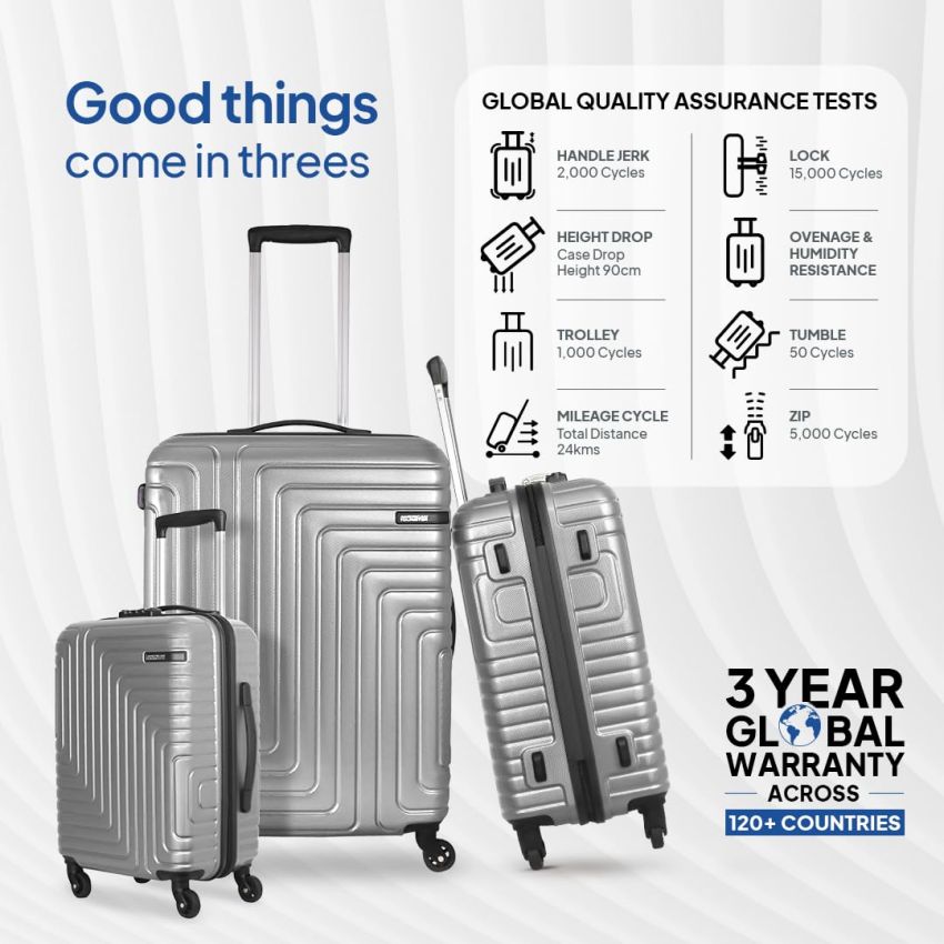 American Tourister Ivy Nxt 3PCSET (56 cm/68 cm/78 cm) Hardside Polycarbonate Check-in Suitcase with Multi-Stage Telescopic 4 Spinner Wheel Trolley and Mounted TSA Lock for Women & Men - Silver