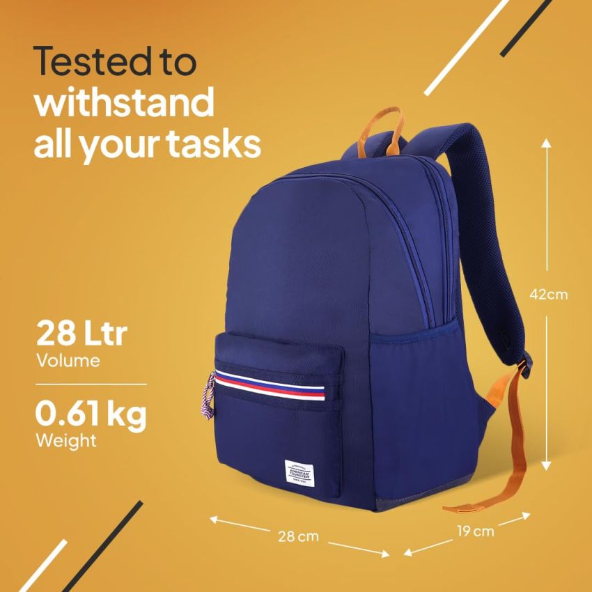 American Tourister Carter, 28L Volume College and Office Laptop Backpack with Front Organizer and Spacious Interiors for Men & Women - Naval