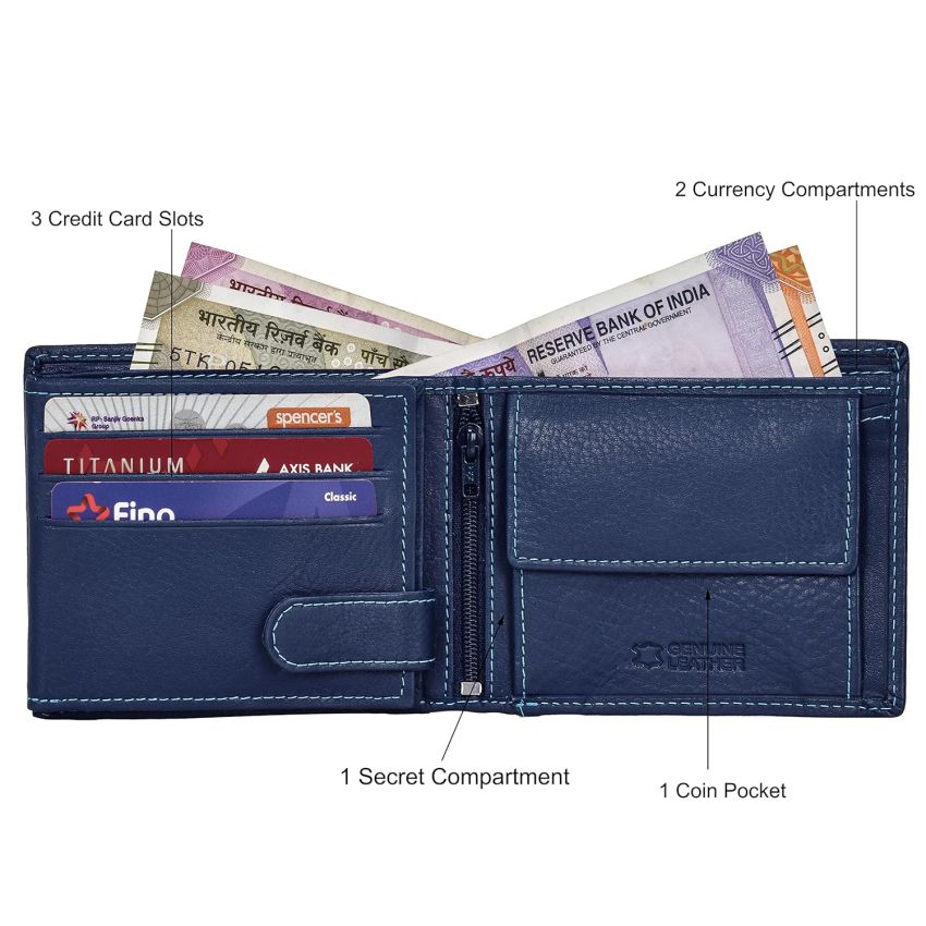 URBAN FOREST Oliver Blue Leather Wallet for Men, 6 Card Slot