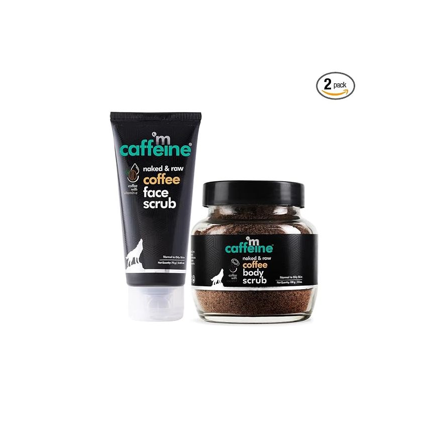 mCaffeine Coffee Face & Body Scrub Combo for Tan Removal | Exfoliating Detan Scrubs for Soft & Smooth Skin | Removes Tan, Blackheads and Dirt | For Men & Women | 175gm Value Pack