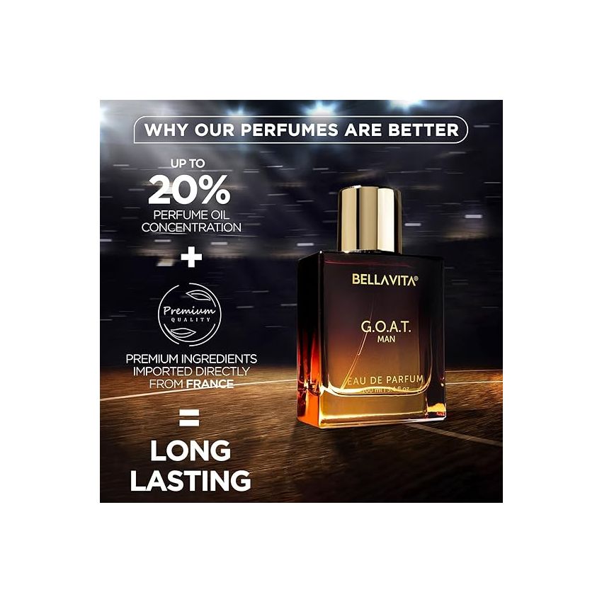 Bella Vita Luxury G.O.A.T Man Eau De Parfum Perfume with Bergamot, Patchouli & Vetiver|Premium, Long Lasting Spicy & Woody Fragrance for Men, 100 ML