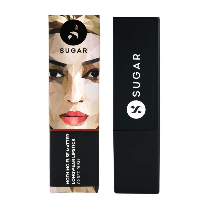 SUGAR Cosmetics Nothing Else Matter Longwear Matte Lipstick | Lasts Up To 8+ Hours| 100% Vegan | 3.5gm - 02 Red Rush (Red with hints of pink, orange)
