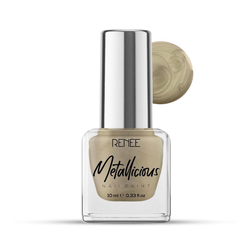 RENEE Metallicious Nail Paint-Vegas Gold 10ml | Quick Drying, Metallic Finish, Long Lasting, Chip resisting Formula with High Shine & Full Coverage | Acetone & Paraben Free