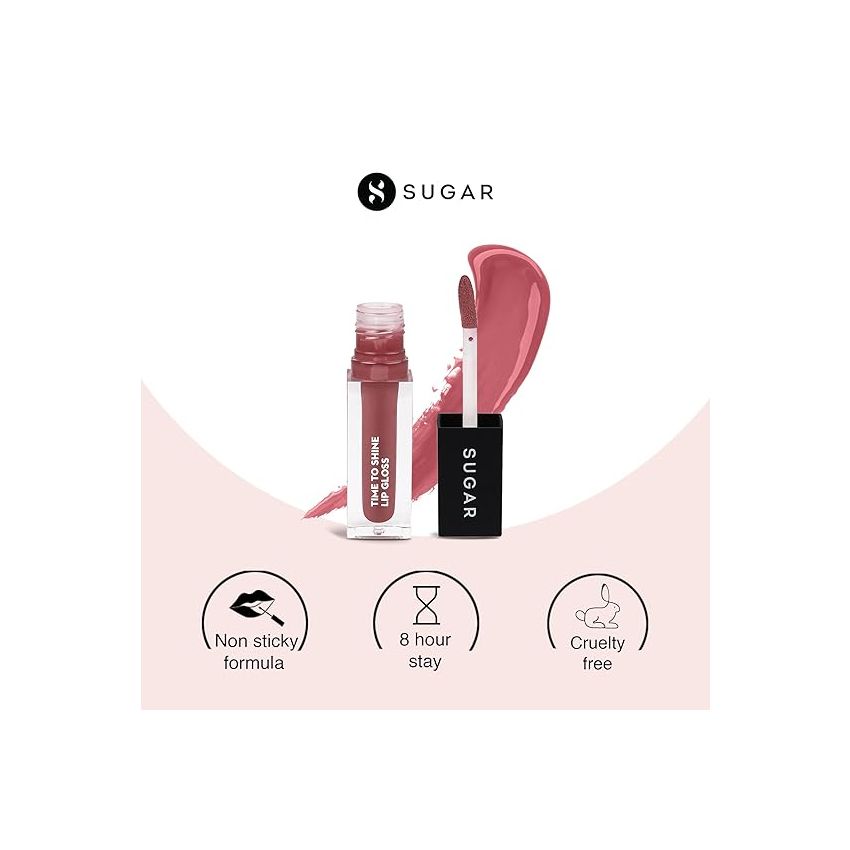 SUGAR Cosmetics - Time To Shine - Lip Gloss - 02 Velma Pinkley (Pink Nude) - 4.5 gms - High Shine Lip Gloss with Jojoba Oil