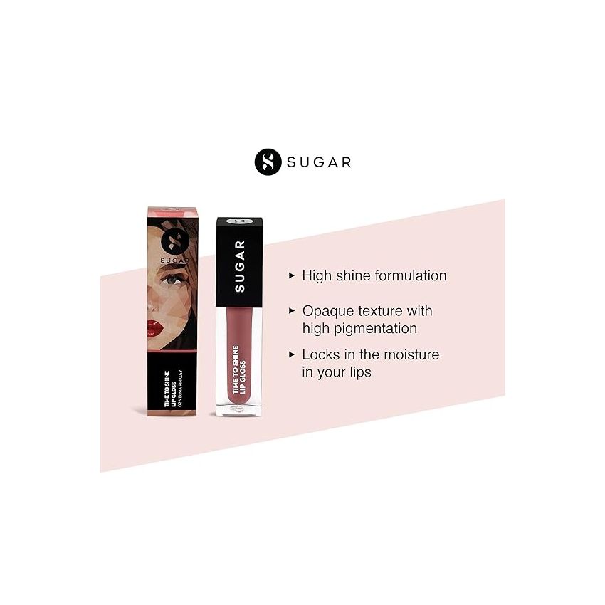 SUGAR Cosmetics - Time To Shine - Lip Gloss - 02 Velma Pinkley (Pink Nude) - 4.5 gms - High Shine Lip Gloss with Jojoba Oil