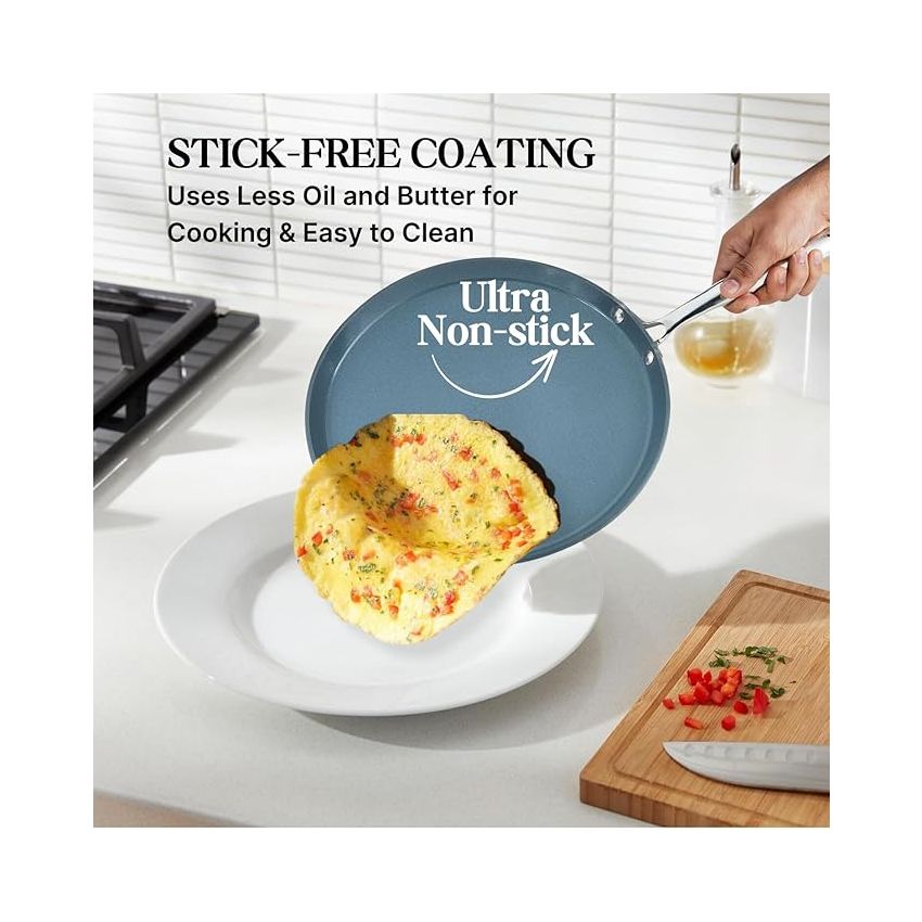 Vinod SAS Ceramica Platinum Triply Stainless Steel Dosa Tawa - 28 cm | 4.0 mm Thick | Natural Stick Free| Metal Spoon Friendly | Stylish Handle | Induction Base - 5 Year Warranty