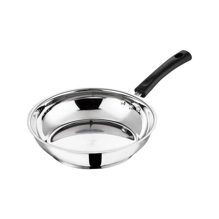 Vinod Stainless Steel Frypan - 24 cm | Skillet Pan for Frying | SAS Bottom | Cool Touch Bakelite Handle | Induction and Gas Base| 2 Year Warranty - Silver