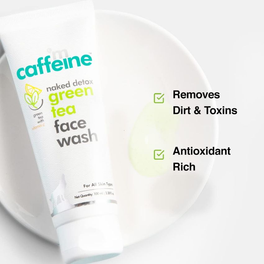 mCaffeine Green Tea & Vitamin C Daily Face Glow Duo with Face Wash and Face Serum | Cleanses, Reduces Dark spots & Pigmentation | 2 Step Daily Routine for Women & Men | 130ml