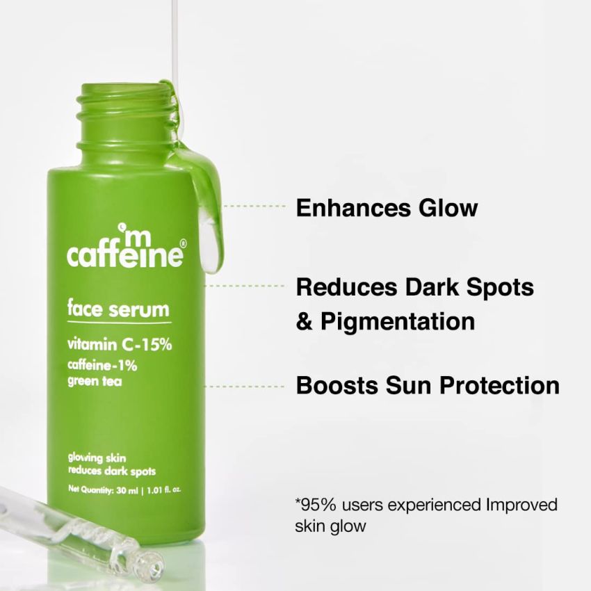 mCaffeine Green Tea & Vitamin C Daily Face Glow Duo with Face Wash and Face Serum | Cleanses, Reduces Dark spots & Pigmentation | 2 Step Daily Routine for Women & Men | 130ml