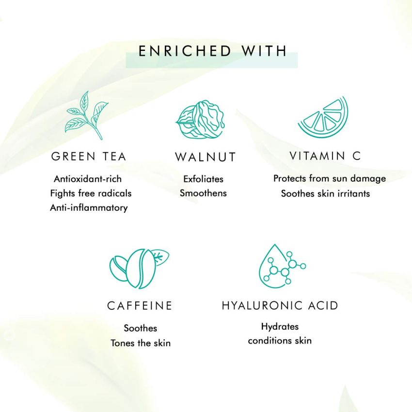 mCaffeine Green Tea Face Scrub with Vitamin C & Walnut for Women & Men | Removes Dirt, Blackheads & Gently Exfoliates Skin | For Oily, Normal, Dry, Combination & Sensitive Skin (100gm)