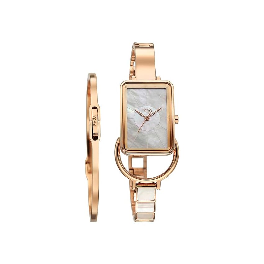 Titan Raga Power Pearls Quartz Analog Mother of Pearl Dial Metal Strap Watch for Women-NS95223WM01F/NT95223WM01F