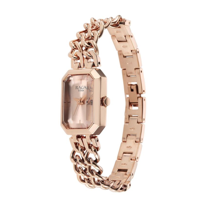 Titan Raga Showstopper Quartz Analog Rose Gold Dial Metal Strap Watch for Women-NS95283WM01